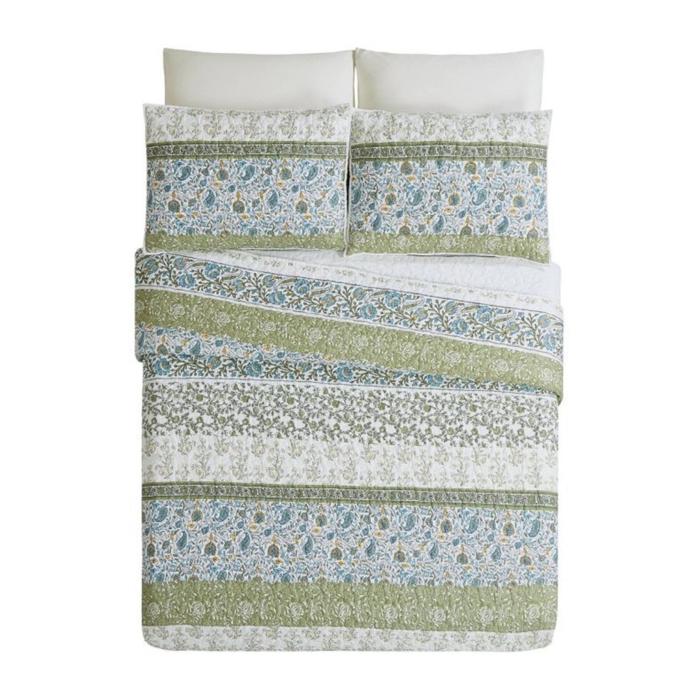 MODERN HEIRLOOM NWT 3pc marseille quilt set -light blue -king